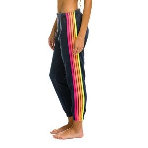 Aviator Nation 5 Stripe Sweatpants - Heather Navy and Neon
